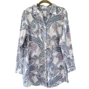 Chico's Effortless Blush Scrolls Andie No-Iron Paisley Button Down Shirt Size L